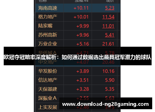 欧冠夺冠赔率深度解析：如何通过数据选出最具冠军潜力的球队