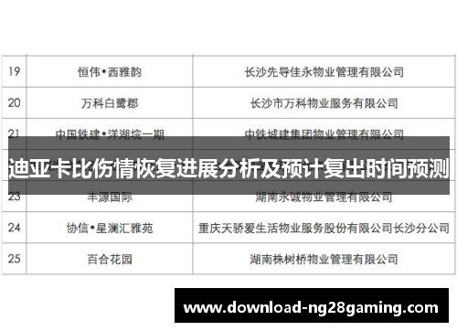 迪亚卡比伤情恢复进展分析及预计复出时间预测