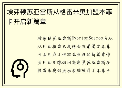 埃弗顿苏亚雷斯从格雷米奥加盟本菲卡开启新篇章